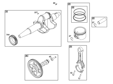 Crankshaft Group Diagram and Parts List for 61G377-0104-J1  Briggs and Stratton Engine